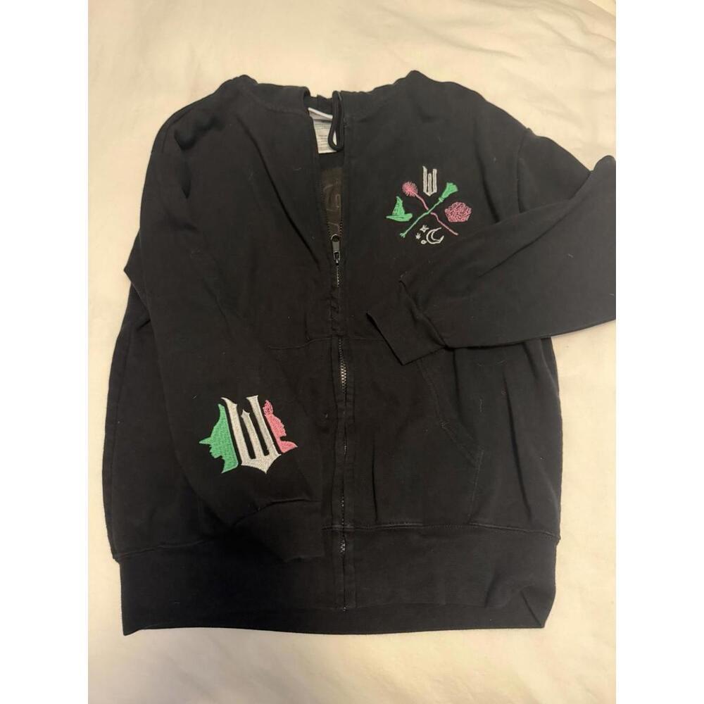 Wicked Movie Hoodie Fleece Sweatshirt Womens Hooded Embroidery Zip-Up Black Sz M